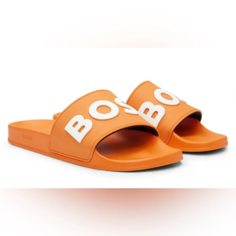 HUGO BOSS 🔥 Kirk Orange Pool Sliders UK 11 Flip Flops Slides ( BIG SIZES)
